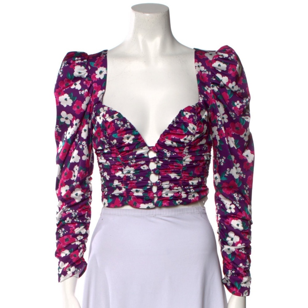 For Love & Lemons Floral Puff Sleeve Crop Top